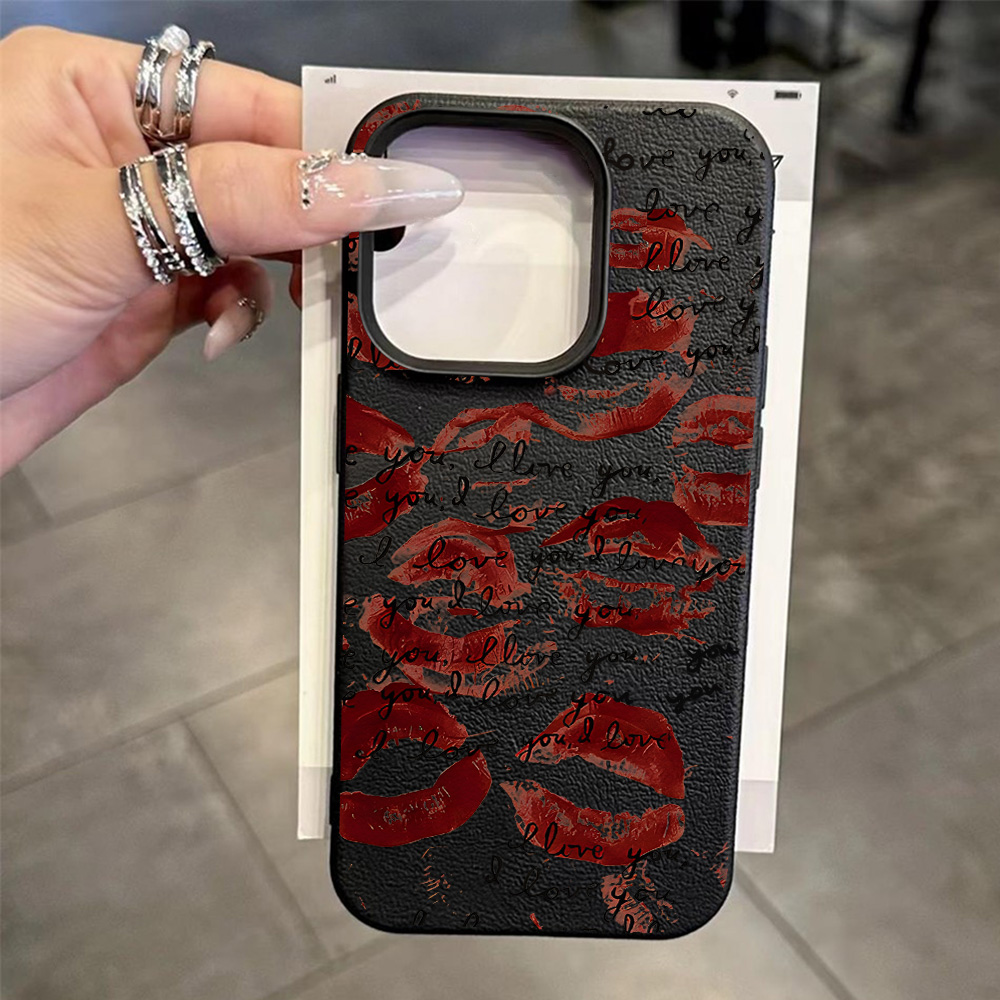 Bright Red Lips Leather Phone  - Phone Accessories List review and price